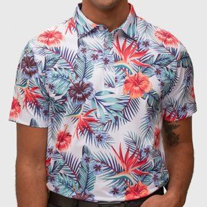 WAGGLE Tropic Breeze Hawaiian Stretch Golf Polo Shirt - Size L